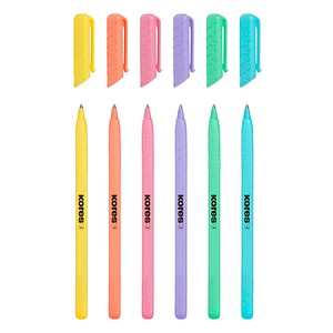 Kores® Kugelschreiber K0R-M Pastel farbsortiert, Schreibfarbe: blau, 6 St.