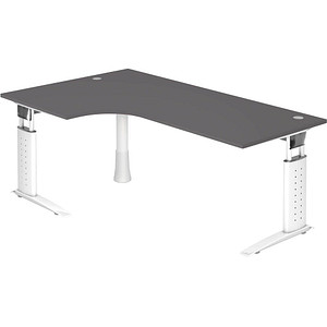 HAMMERBACHER US82 Haziender höhenverstellbarer Schreibtisch grafit L-Form, C-Fuß-Gestell weiß 200,0 x 80,0/120,0 cm