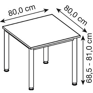 4032062323090 - HS08 höhenverstellbarer Schreibtisch grafit quadratisch 4-Fuß-Gestell grau 800 x 800 cm 4032062323090 - HS08 höhenverstellbarer Schreibtisch grafit quadratisch 4-Fuß-Gestell grau 800 x 800 cm