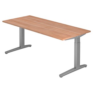 4032062169698 - eurokraft pro ANNY - Schreibtisch mit C-Fußgestell höhenverstellbar 650 - 850 mm Breite 1800 mm Nussbaum-Dekor weißaluminium 4032062169698 - eurokraft pro ANNY - Schreibtisch mit C-Fußgestell höhenverstellbar 650 - 850 mm Breite 1800 mm Nussbaum-Dekor weißaluminium