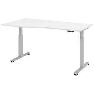 4032062151006 - HAMMERBACHER VXDSM18 elektrisch höhenverstellbarer Schreibtisch weiß Trapezform T-Fuß-Gestell silber 1800 x 1000 cm