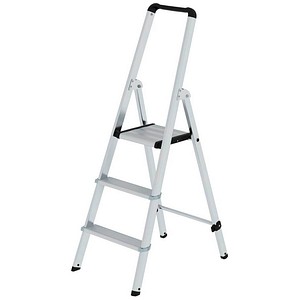 4031405112230 - Munk Stufen-Stehleiter Aluminium 80 mm Stufen max 150 kg rutschsicher konische Führung 235 mm Stufenabstand 70° Neigung 3 Stufen