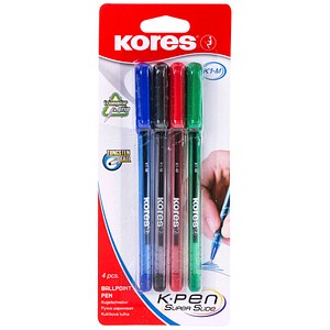 Kores® Kugelschreiber K1 transparent, Schreibfarbe:  4 St. farbsortiert, 4 St.