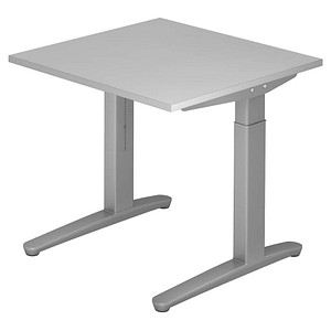 4032062168967 - eurokraft pro ANNY - Schreibtisch mit C-Fußgestell höhenverstellbar 650 - 850 mm Breite 800 mm lichtgrau   weißaluminium