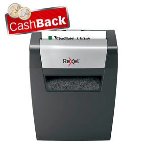 AKTION: Rexel Momentum X406 Aktenvernichter mit Partikelschnitt P-4, 4 x 28 mm, bis 6 Blatt, schwarz mit CashBack