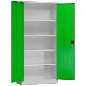 4061815600065 - Stahlschrank ClassiX X-530355 lichtgrau gelbgrün 920 x 500 x 1945 cm aufgebaut  4061815600065 LÜLLMANN