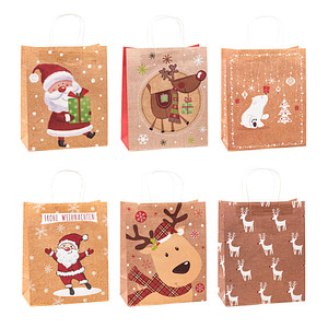 4022792983169 - Geschenktüten Weihnachten TSI Serie 1 6 verschiedene Motive groß B 260 x T 135 x H 320 mm 100 % recycelbar Kraftpapier sandbeige 12 Stück 4022792983169 - Geschenktüten Weihnachten TSI Serie 1 6 verschiedene Motive groß B 260 x T 135 x H 320 mm 100 % recycelbar Kraftpapier sandbeige 12 Stück