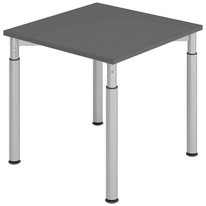 HAMMERBACHER YS08 höhenverstellbarer Schreibtisch grafit quadratisch, 4-Fuß-Gestell silber 80,0 x 80,0 cm