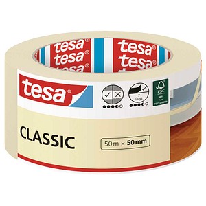 4042448502452 - tesa Malerband CLASSIC - Abdeckband zum Abkleben bei Malerarbeiten - lösungsmittelfrei rückstandslos entfernbar - 50 m x 50mm - beige