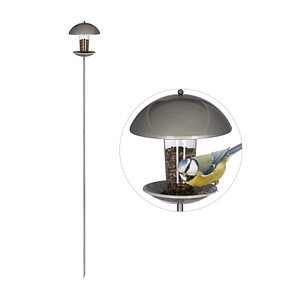 4052025260255 - Relaxdays Vogelfutterspender Futterhäuschen für Vögel Aufhängen o Stecken Garten & Balkon mit Stab H 172cm silber