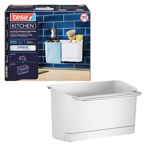 4063565273841 - tesa Spülbecken-Organizer weiß Einzeladapter Spülbecken-Organizer tesa® PowerKit Adapter tesa® Klebeapplikator Anleitung Wasserwaage Rändelmutter