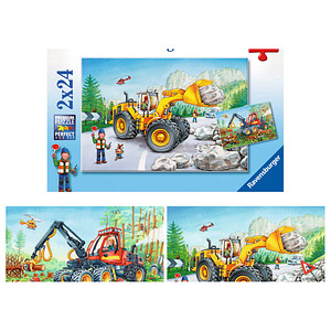 4005556078028 - Ravensburger Kinderpuzzle - 07802 Bagger und Waldtraktor - Puzzle für Kinder ab 4 Jahren mit 2x24 Teilen