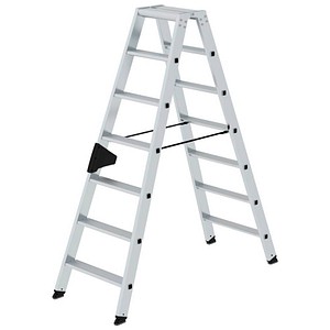 4031405402140 - Munk Aluminium-Stufen-Stehleiter Rechteckrohr-Holme konische Holmführung nivello® Leiterschuhe ergo-pad® Griffzone bis 150 kg 2x7 Stufen