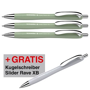4004675187734 - AKTION Kugelschreiber Slider Rave XB farbsortiert Schreibfarbe blau + GRATIS 1 Slider Rave XB organic green 4004675 3 Stück 4004675187734 - AKTION Kugelschreiber Slider Rave XB farbsortiert Schreibfarbe blau + GRATIS 1 Slider Rave XB organic green 4004675 3 Stück