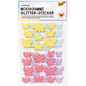 4001868143898 - Moosgummi Glitter-Sticker BUTTERFLIES gelb pink mint lila 40 St