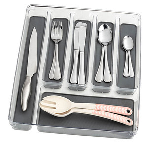 4008838279250 - Besteckkasten WENKO Schubladeneinsätze grau (kasten transparent boden grau) Besteckeinsatz Zubehör für Küchenschränke 6 Fächer Kunststoff 4008838279250 - Besteckkasten WENKO Schubladeneinsätze grau (kasten transparent boden grau) Besteckeinsatz Zubehör für Küchenschränke 6 Fächer Kunststoff
