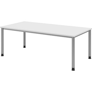 HAMMERBACHER HS2E höhenverstellbarer Schreibtisch weiß rechteckig, 4-Fuß-Gestell silber 200,0 x 100,0 cm