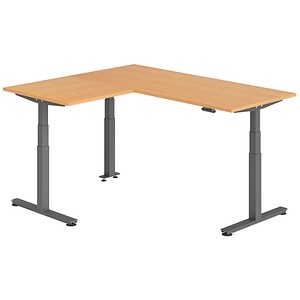 Hammerbacher Sitz-Steh-Schreibtisch VXDSM, elektrisch höhenverstellbar, 127cm (H), 160x180cm (BxT), buche / graphit 4032062326862 Hammerbache 6 Stück