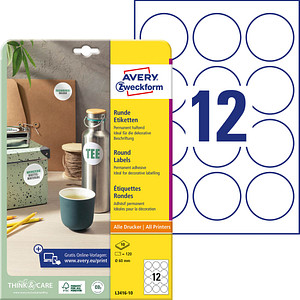 4004182634189 - Avery Markierungspunkte L3416-10 Selbsthaftend DIN A4 Weiß 60 mm 10 Blatt à 12 Etiketten 4004182634189 - Avery Markierungspunkte L3416-10 Selbsthaftend DIN A4 Weiß 60 mm 10 Blatt à 12 Etiketten