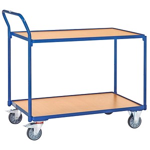 4017976021300 - Tischwagen Fetra 2 Etagen L 1000 x B 600 mm bis 300 kg 2 Schiebebügel Lenk- & Bockrollen Holz & Stahl brillantblau RAL 5007