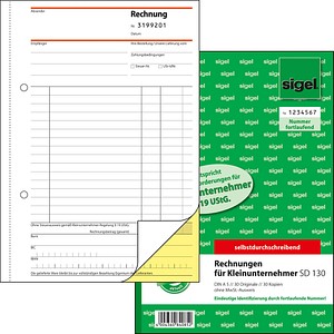 Sigel Formularbuch Sd130 Rechnung Fur Kleinunternehmer Mit Fortlaufenden Nummern Ohne Mwst Ausweis Gunstig Online Kaufen Office Discount