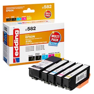 edding EDD-582  schwarz, cyan, magenta, gelb, Foto schwarz Druckerpatronen kompatibel zu EPSON 33XL / T3357XL, 5er-Set