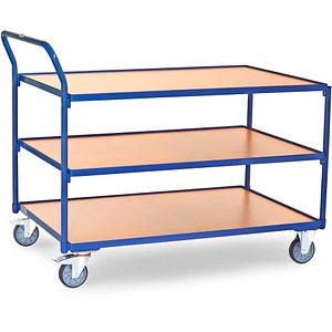4017976227566 - Tischwagen mit Holzwerkstoffplatten 3 Etagen mit hochstehendem Schiebegriff 1200x800mm Ladefläche - Fetra