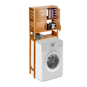 4052025241841 - Waschmaschinenschrank Bambus stehend Lamellen-Türen 3 Ablagen wc Überbauschrank hbt 164 x 66 x 26 cm natur - Relaxdays 4052025241841 - Waschmaschinenschrank Bambus stehend Lamellen-Türen 3 Ablagen wc Überbauschrank hbt 164 x 66 x 26 cm natur - Relaxdays