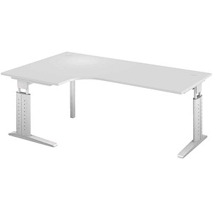 HAMMERBACHER Haziender höhenverstellbarer Schreibtisch lichtgrau L-Form, C-Fuß-Gestell silber 200,0 x 80,0/120,0 cm