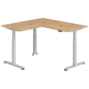 Hammerbacher Sitz-Steh-Schreibtisch VXDSM, elektrisch höhenverstellbar, 127cm (H), 160x160cm (BxT), asteiche / silber 4032062327616 Hammerbac 6 Stück