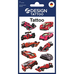 4004182567647 - 10 x Kinder Tattoos Tattoofolie Rennautos rot schwarz 10 Aufk