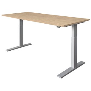 HAMMERBACHER Akandia elektrisch höhenverstellbarer Schreibtisch eiche rechteckig, C-Fuß-Gestell silber 180,0 x 80,0 cm