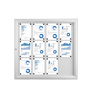 8595578316674 - Schaukasten T-Linie 12 x A4 Metallrückwand weiß silber magnetisch 8595578316674 Showdown Displays