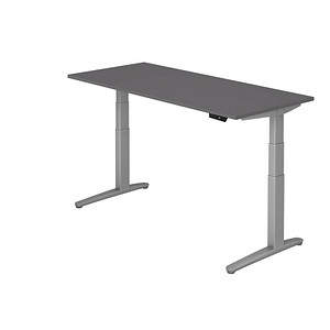 HAMMERBACHER XBHM19 elektrisch höhenverstellbarer Schreibtisch grafit rechteckig, C-Fuß-Gestell silber 180,0 x 80,0 cm