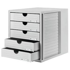 4012473145030 - - Schubladenbox systembox 5 Schubladen din C4 Polystyrol Gehäusefarbe lichtgrau Farbe der Schublade lichtgrau