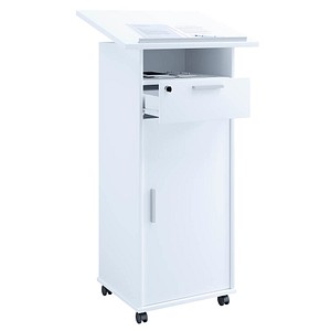 4051814373763 - Stehpult Melta mobil höhenverstell- neigbar 1 offenes Fach 1 abschließbarer Schub 2 Fächer mit Tür B 600 x T 500 x H 1090-1200 mm Holz weiß
