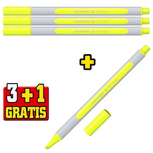 3 + 1 GRATIS: Schneider Shine-Up Textmarker gelb, 3 St. + GRATIS 1 St.