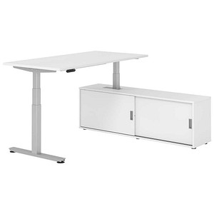 4032062329603 - Schreibtischkombination XDSM 16 höhenverstellbar 63-127cm (H) 160x80cm (BxT) rechteckig weiß   silber 4032062329603 Hammerba