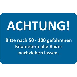 4052301105010 - Aufkleber ACHTUNG! Räder nachziehen lassen blau weiß 250 St