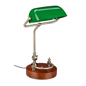 4052025166069 - Bankerlampe neigbarer Glasschirm Holzfuß E27-Fassung Schreibtischlampe Retro Bibliothekslampe grün-braun - Relaxdays