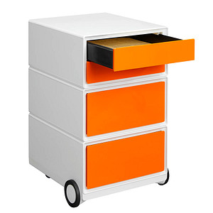 3660141922004 - Paperflow Rollcontainer easyBox® 2 Schubladen 2 Schübe flach weiß   orange