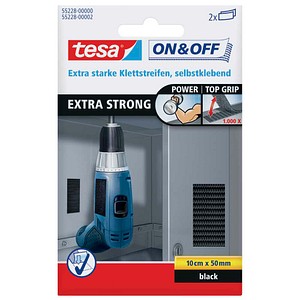 4042448859488 - tesa Klettstreifen ON&OFF Extra Strong Schwarz 50 mm (B) x 01 m (L) PP (Polypropylen) 2 Stück à 2 Streifen