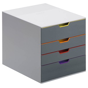 DURABLE Schubladenbox VARICOLOR® dunkelgrau mit bunten Farblinien DIN C4 mit 4 Schubladen