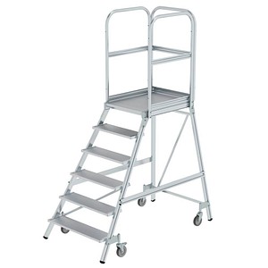 4031405501065 - Munk Podesttreppe 6 Stufen einseitig begehbar Rechteckrohr-Holme Plattform B 600 x T 800 mm Handlauf 3-seitiges Geländer max 150 kg