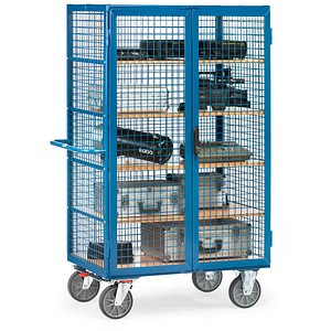 4017976013176 - Gitterschrankwagen mit Doppelflügeltür abschließbar 5 Holzböden bis 750 kg 1000 x 680 mm blau