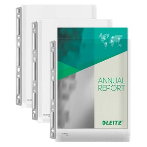 4002432359400 - Prospekthüllen Maxi 4755-30-03 mit Falte mit Einreißschutz mit metallverstärktem Lochrand A4 transluzent genarbt oben offen 3 Stück