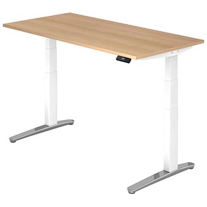 4032062168653 - Schreibtisch TOPAS LINE elektrisch höhenverstellbar C-Fuß B 1600 x T 800 x H 650-1300 mm Eiche weiß + Memoryschalter Kabelkanal