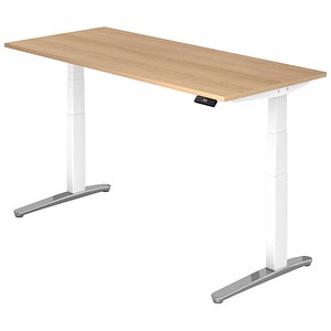 4032062168387 - Schreibtisch TOPAS LINE elektrisch höhenverstellbar C-Fuß B 1800 x T 800 x H 650-1300 mm Eiche weißaluminium + Memoryschalter Kabelkanal