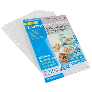 4015468119634 - 25 GENIE Laminierfolien glänzend für A4 125 micron Universal-Lochung 4015468119634 - 25 GENIE Laminierfolien glänzend für A4 125 micron Universal-Lochung