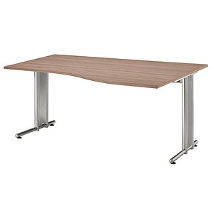 4032062014950 - HAMMERBACHER NS18 Schreibtisch nussbaum Trapezform C-Fuß-Gestell silber 1800 x 800 1000 cm